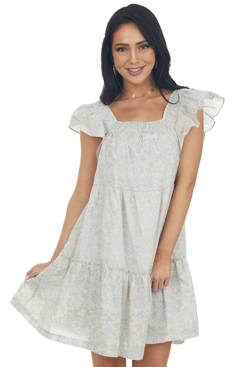 Coconut Floral Square Neck Tiered A Line Dress