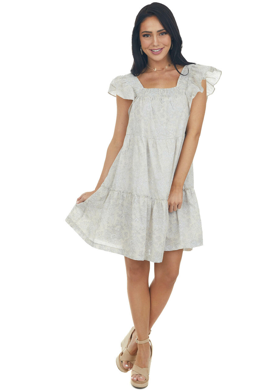 Coconut Floral Square Neck Tiered A Line Dress