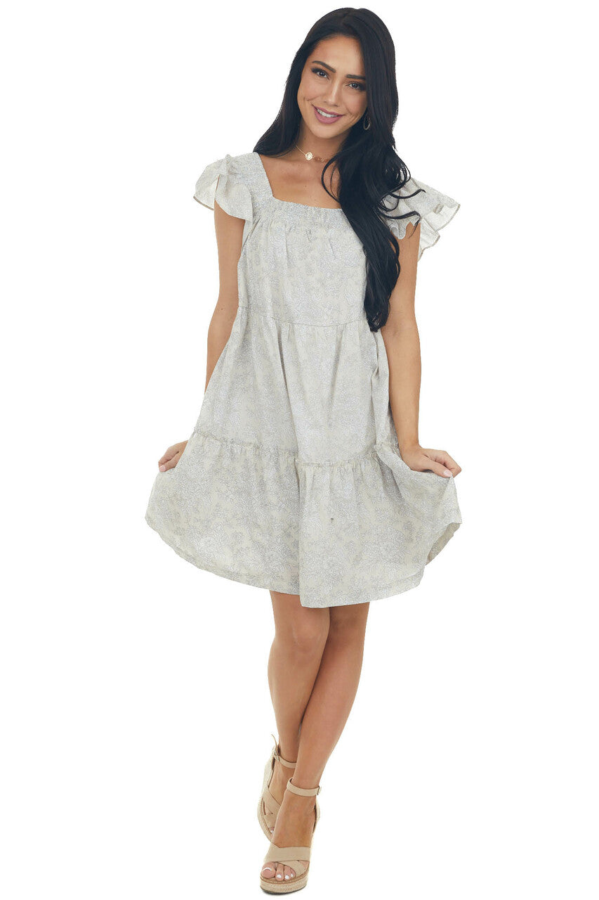 Coconut Floral Square Neck Tiered A Line Dress