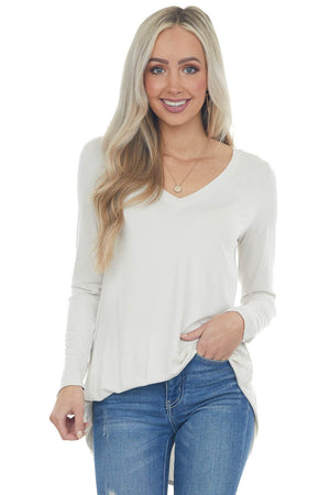 Coconut Rounded Hem V Neck Soft Knit Top