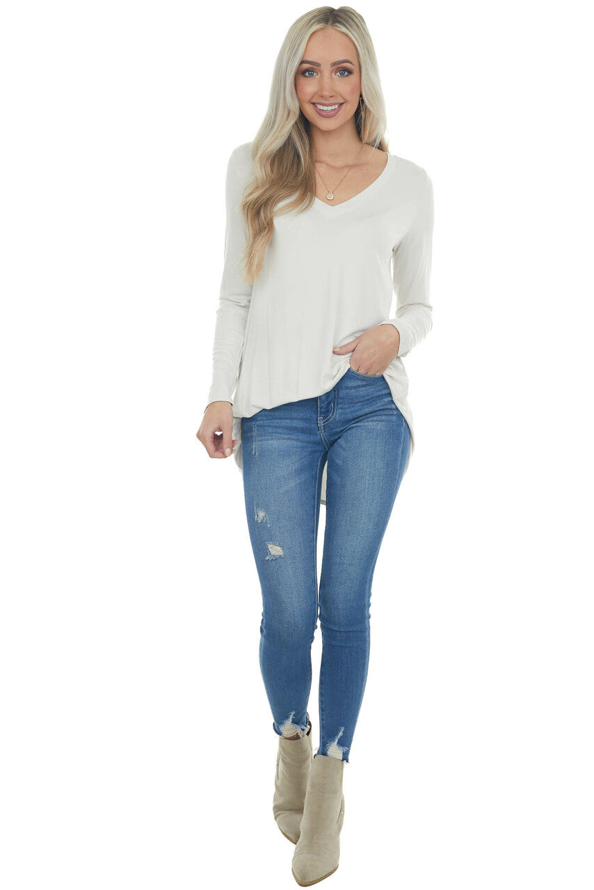 Coconut Rounded Hem V Neck Soft Knit Top