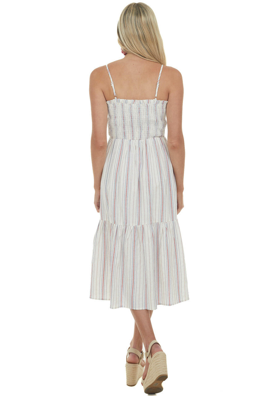 Coconut Striped Smocked Bodice Tiered Dress