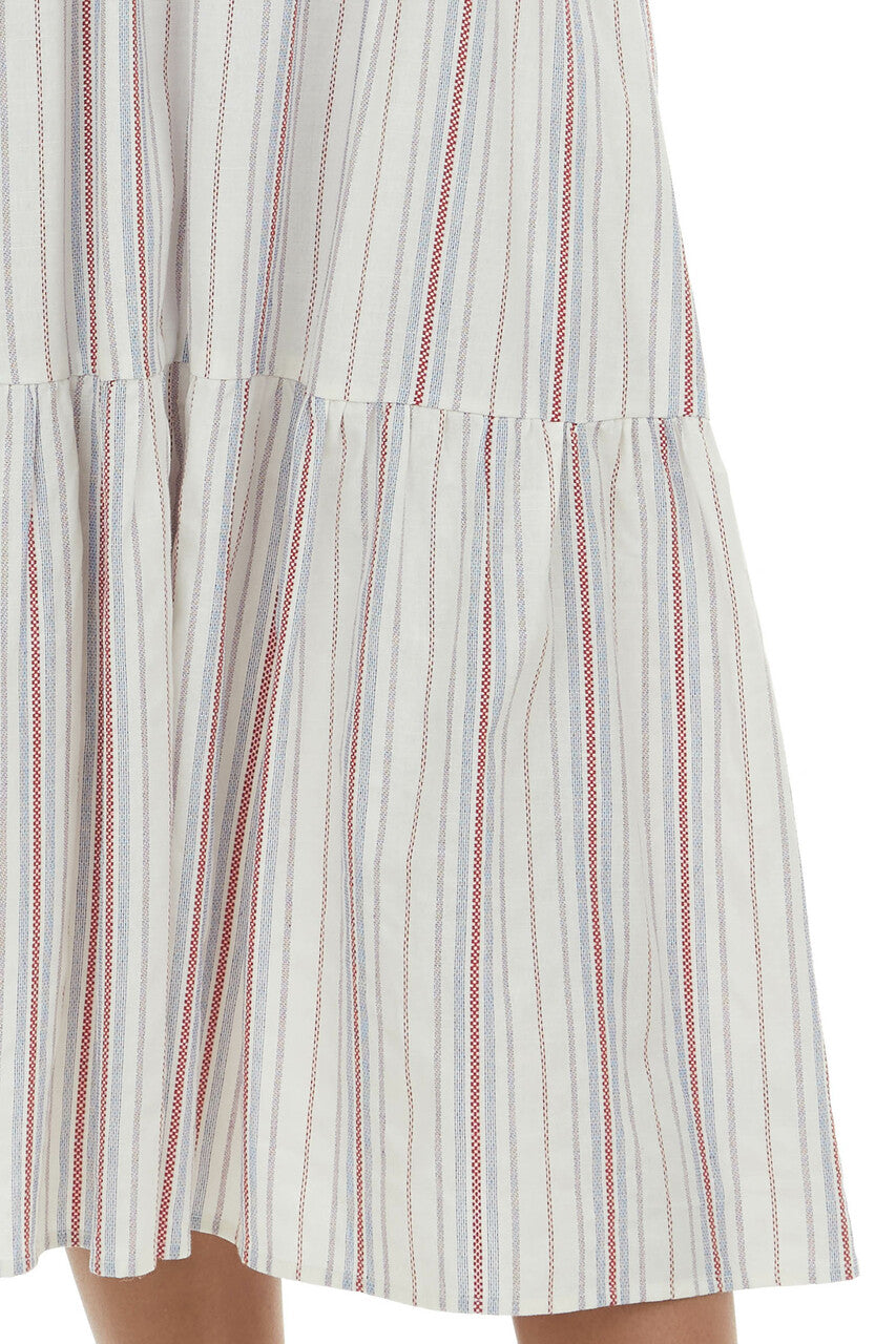 Coconut Striped Smocked Bodice Tiered Dress