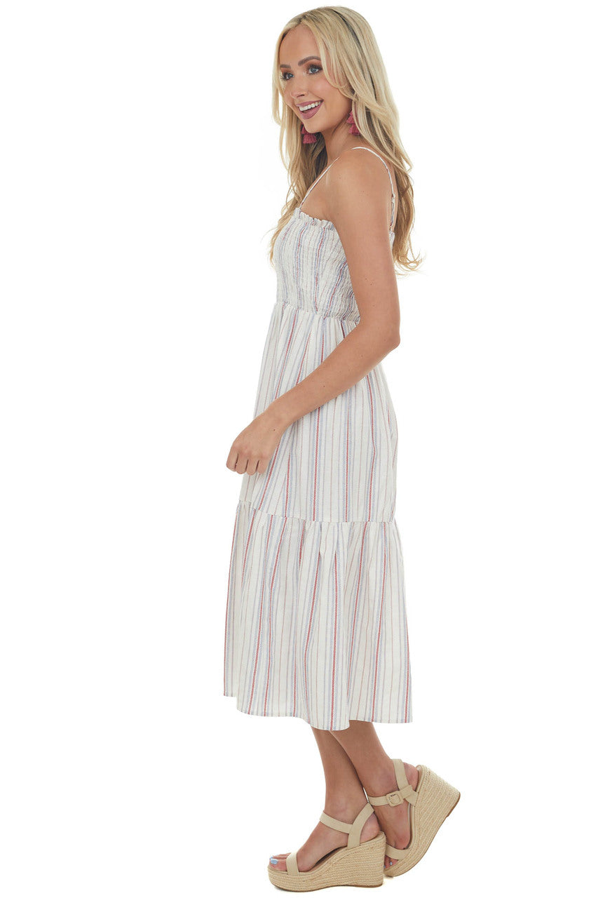 Coconut Striped Smocked Bodice Tiered Dress