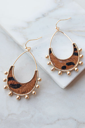Cognac Leopard Faux Fur Teardrop Earrings