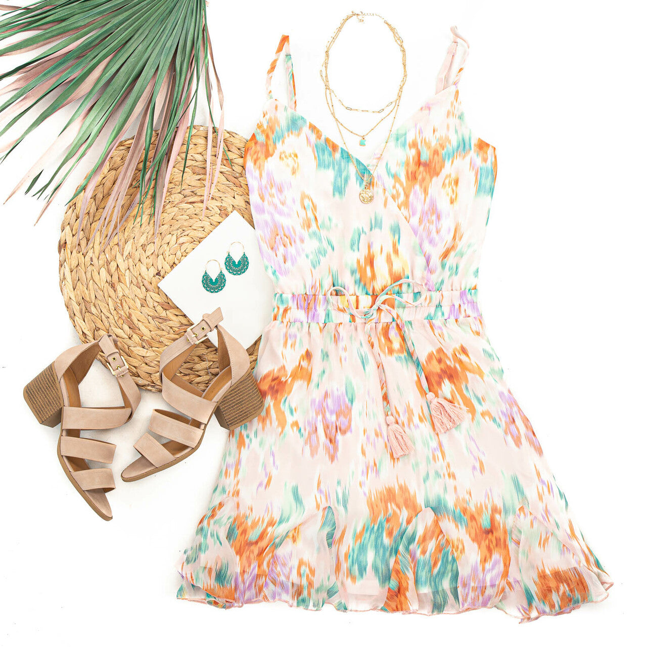 Colorful Printed Surplice Sleeveless Romper 