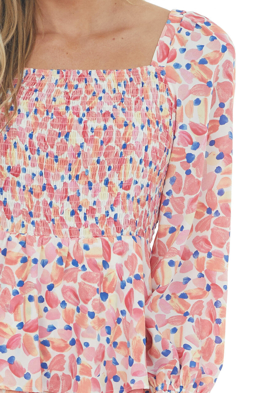 Coral Printed Smocked Tiered Ruffle Dress 