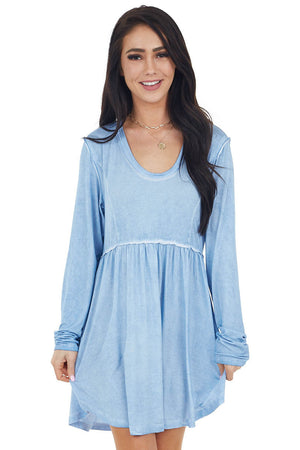 Cornflower Blue Long Sleeve Dress with Raw Seam Details