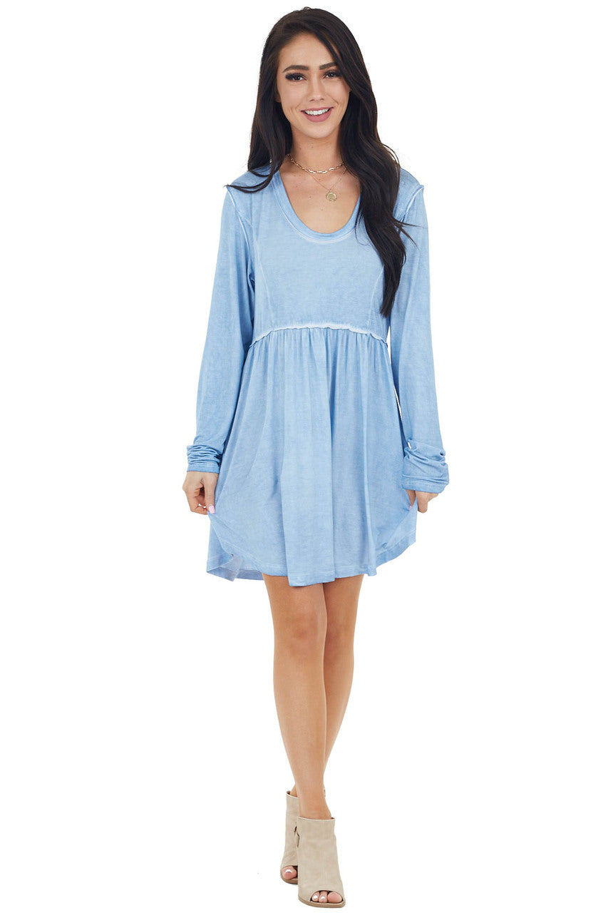Cornflower Blue Long Sleeve Dress with Raw Seam Details