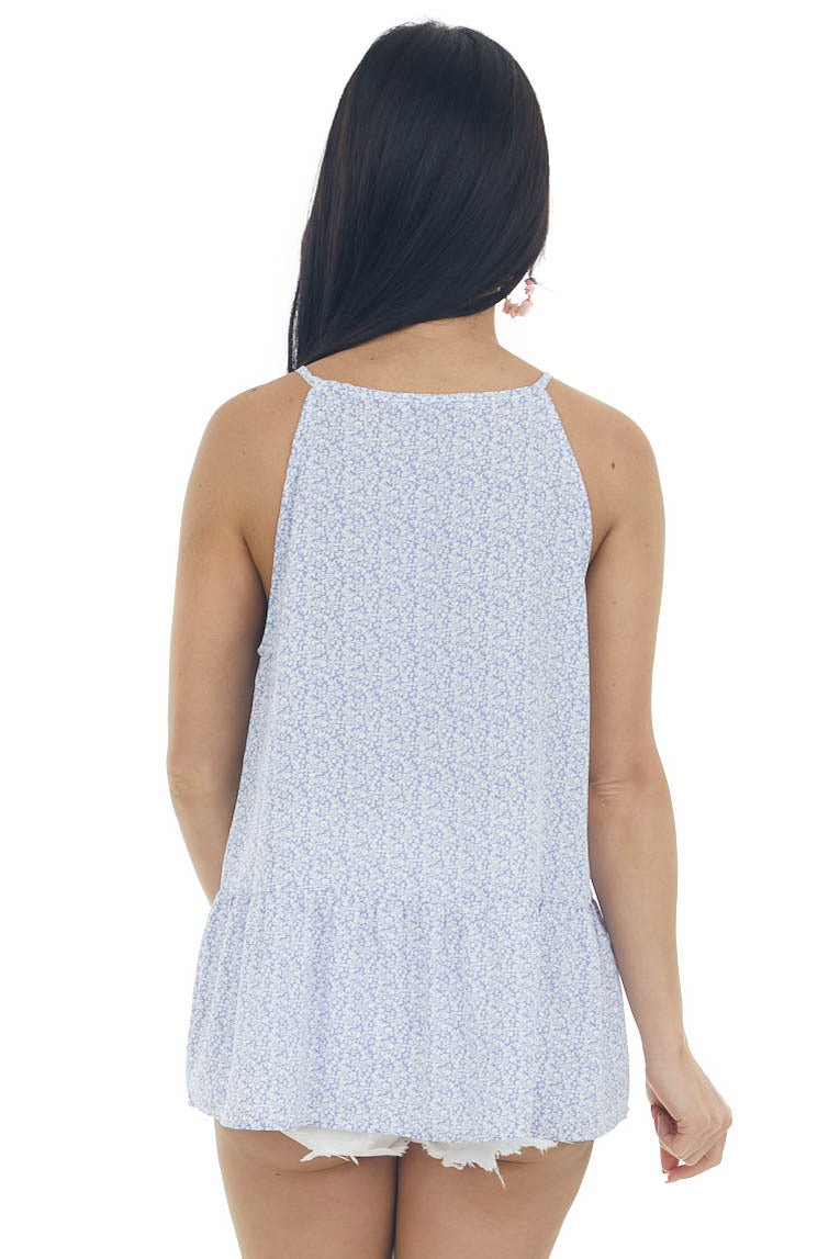 Cornflower Floral Drop Waist Contrast Neck Top