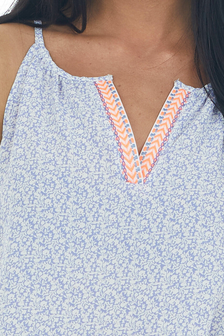 Cornflower Floral Drop Waist Contrast Neck Top