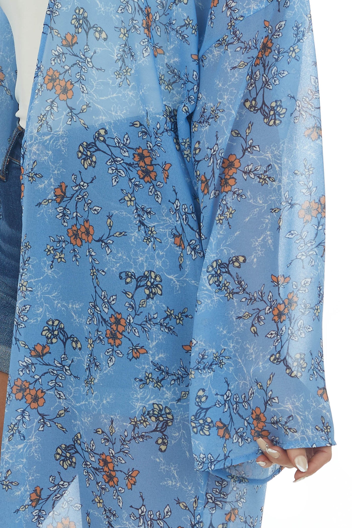 Cornflower Floral Print Long Sleeve Kimono