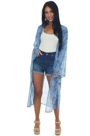 Cornflower Floral Print Long Sleeve Kimono