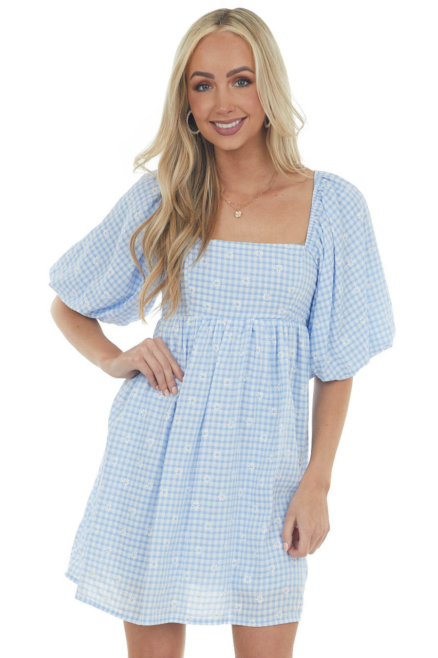 Cornflower Gingham Ditsy Floral Babydoll Dress