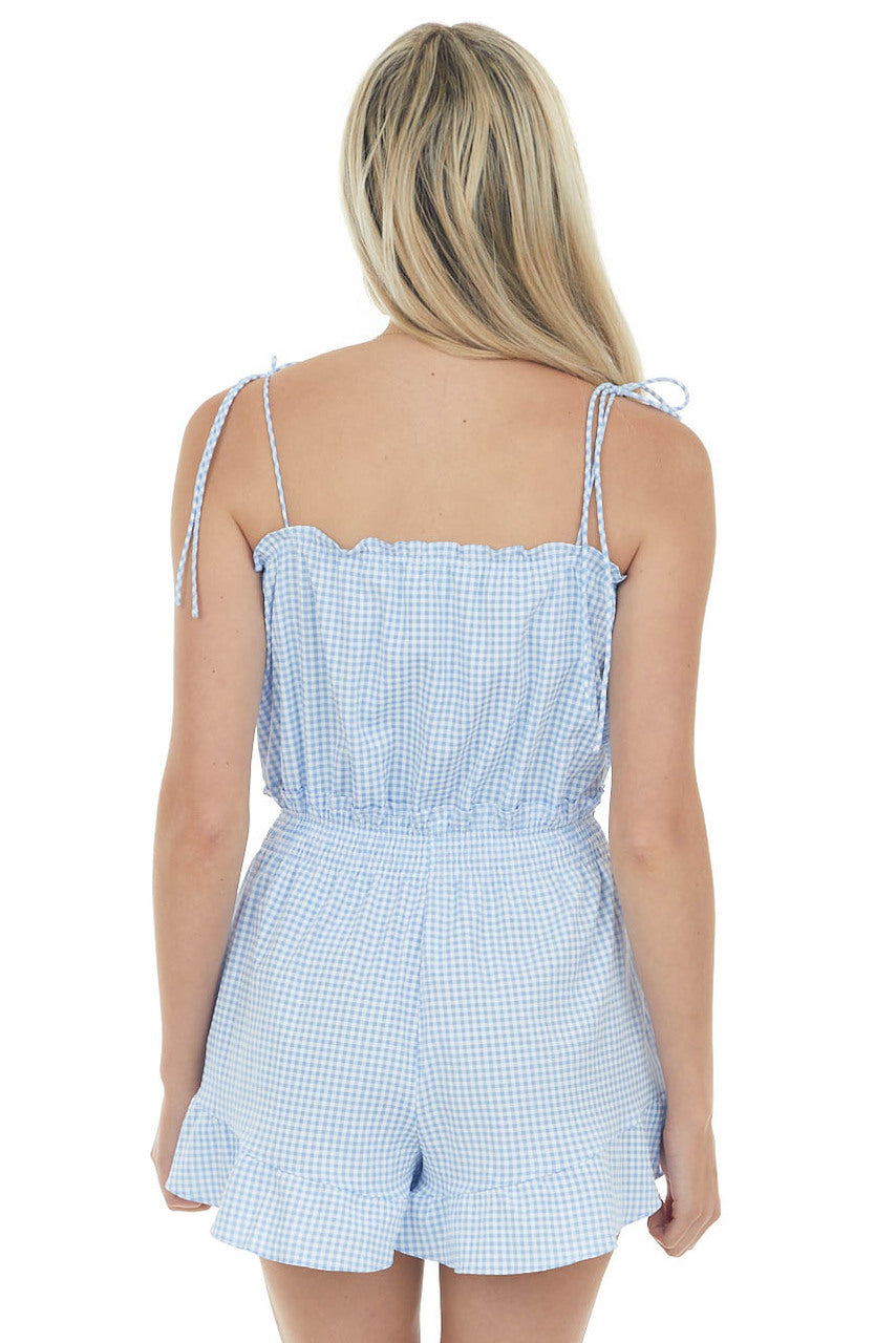 Cornflower Gingham Sleeveless Woven Romper