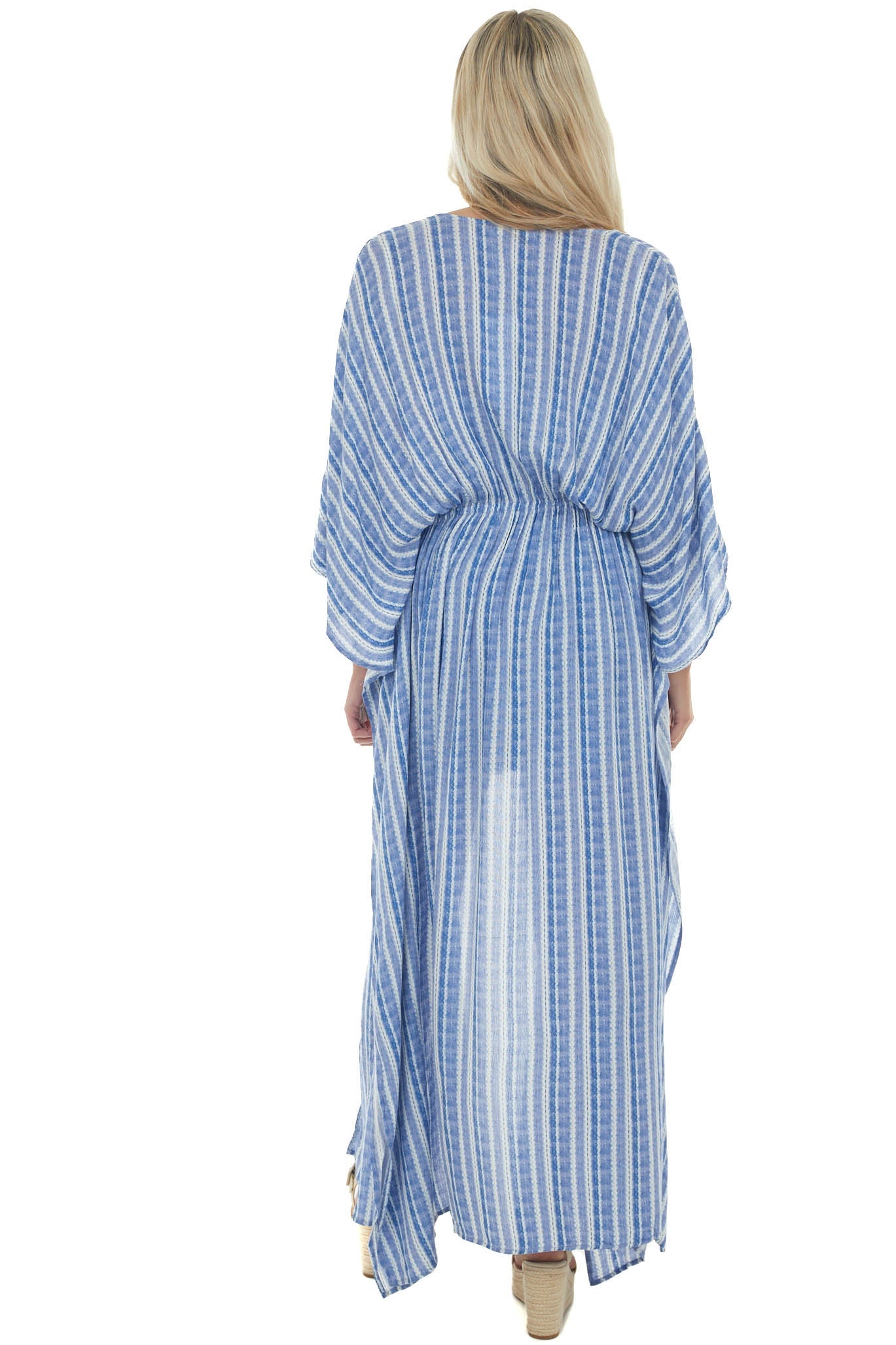 Cornflower Striped Waist Tie Duster Kimono