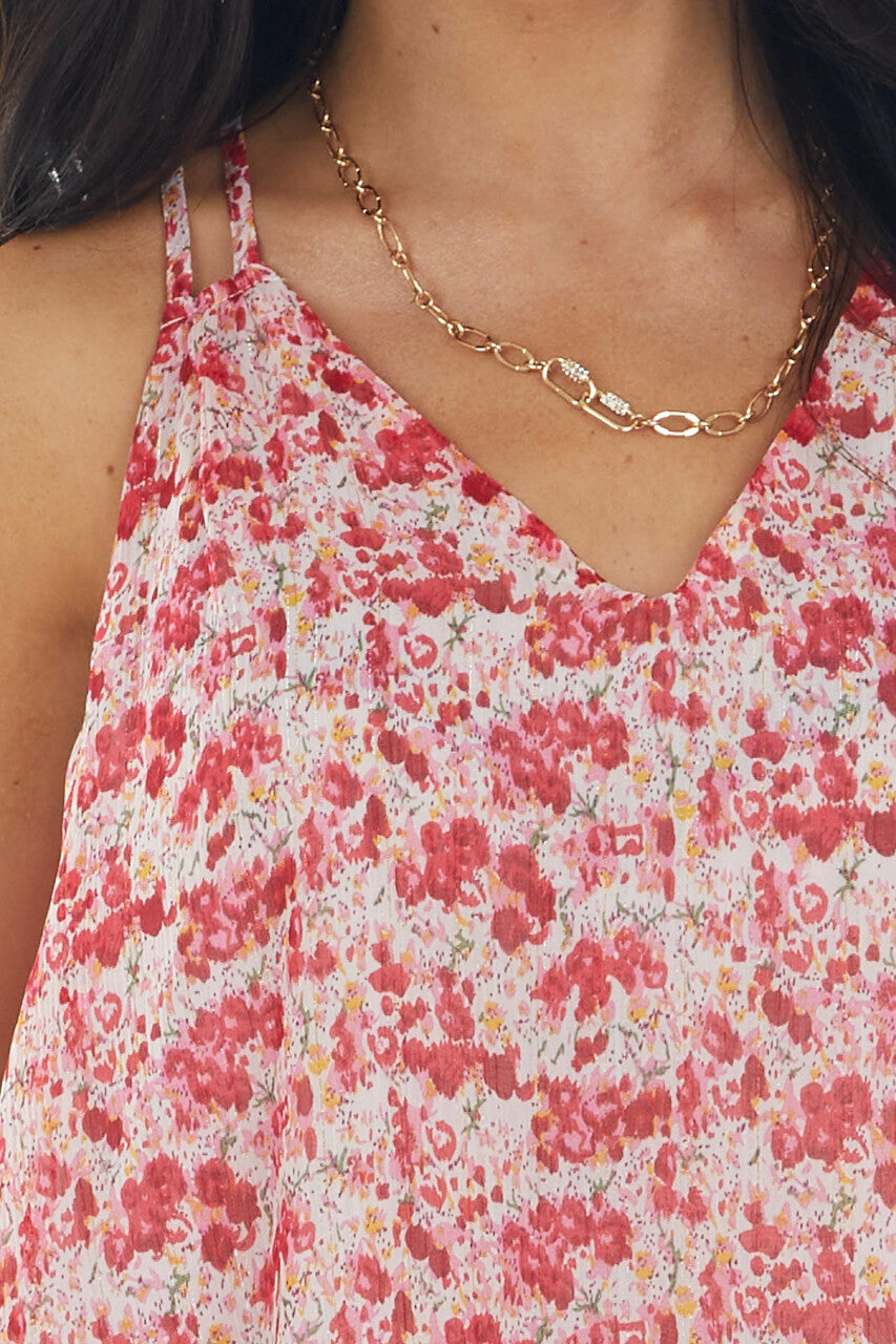 Cranberry Abstract Tiered Woven Tank Top with Dual Strap