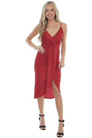 Cranberry Shimmer Sleeveless Midi Dress
