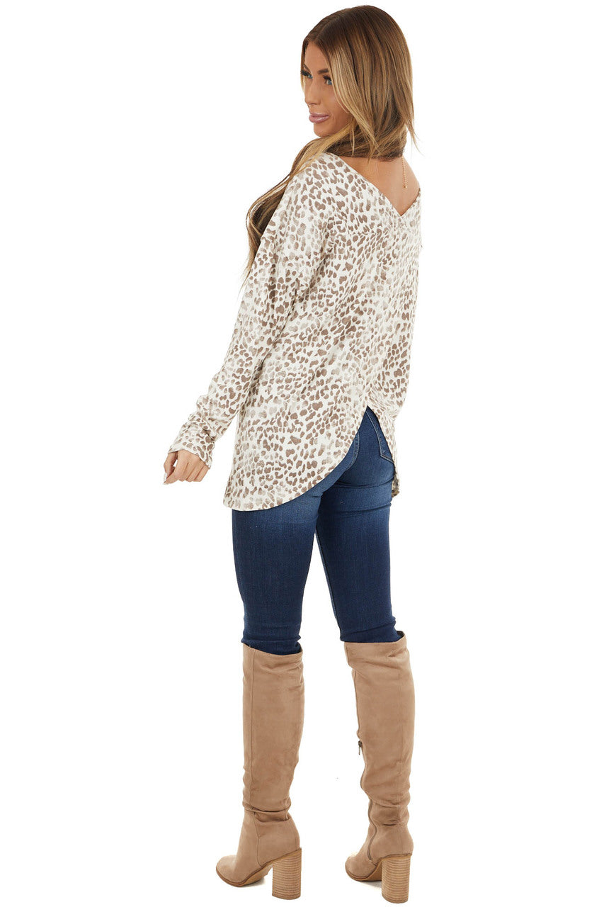 Cream and Taupe Leopard Print Open Back Oversized Top