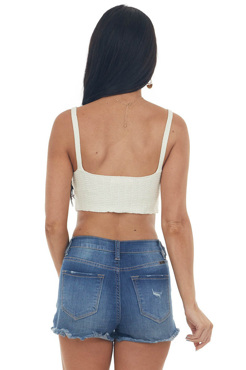 Cream Crocheted Scalloped Hem V Neck Bralette 