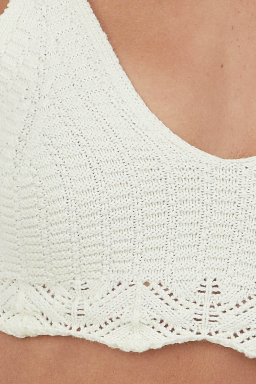 Cream Crocheted Scalloped Hem V Neck Bralette 