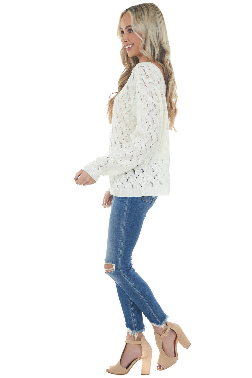 Cream Open Back Pointelle Knit Sweater