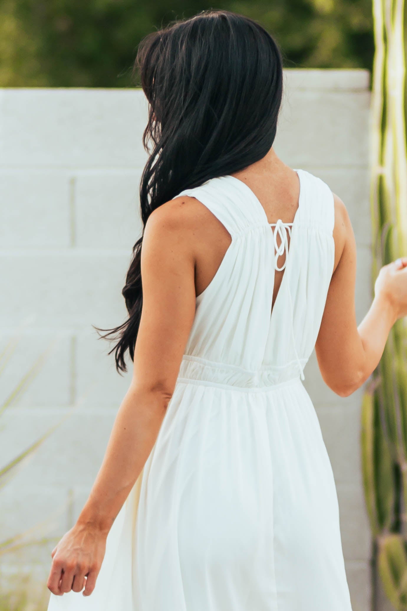 Cream Plunging V Neck Sleeveless Woven Maxi Dress