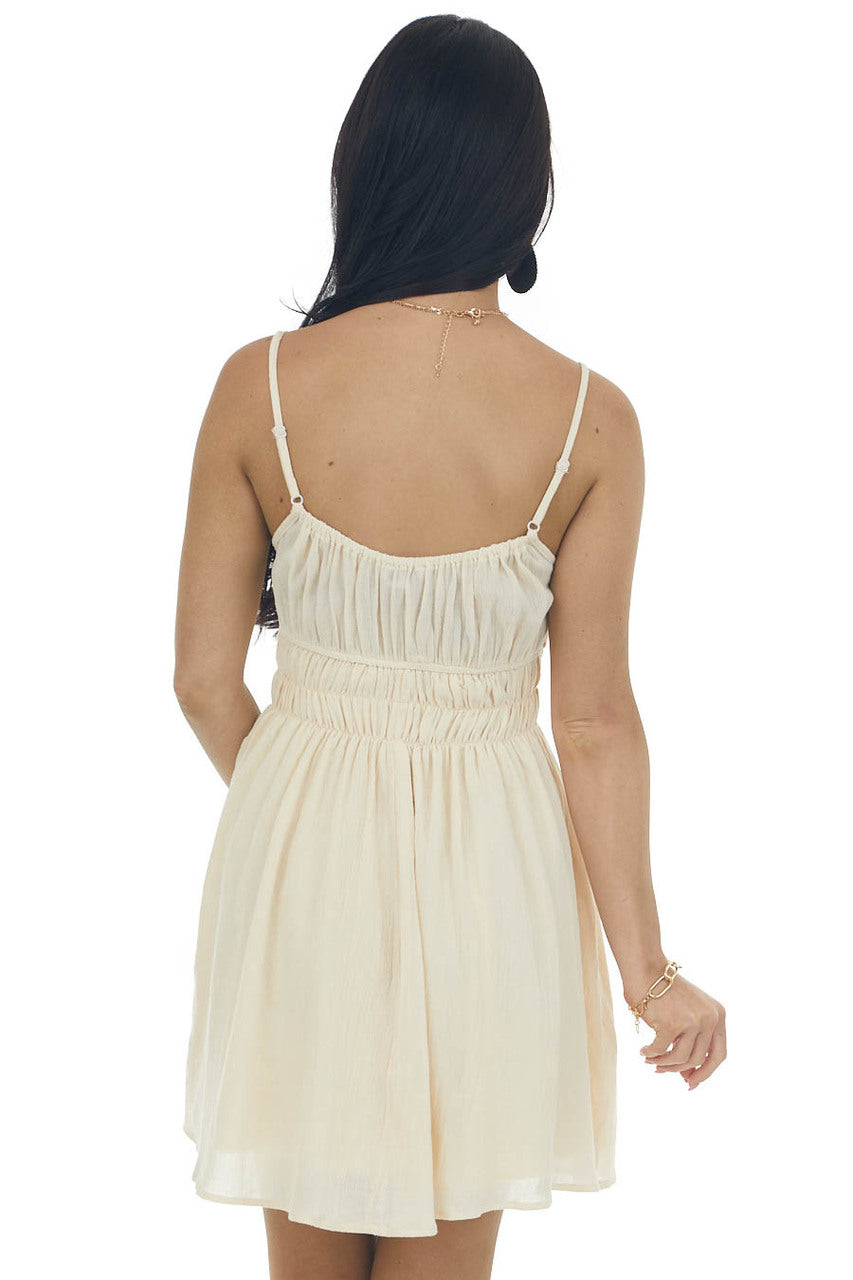 Cream Sleeveless Ruched Waist Mini Dress