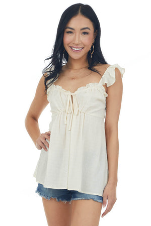 Cream Sweetheart Neckline Woven Tank Top 
