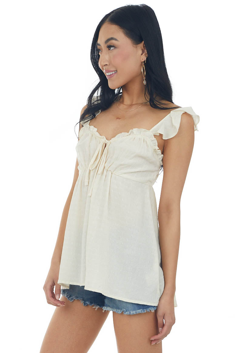 Cream Sweetheart Neckline Woven Tank Top 