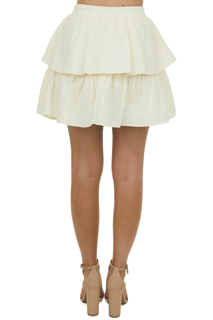 Cream Swiss Dot Layered Ruffle Mini Skirt 