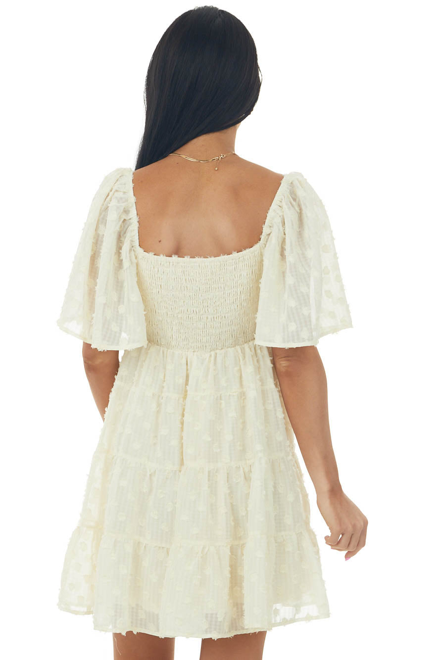 Cream Swiss Dot Short Sleeve Babydoll Dress
