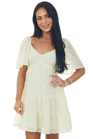 Cream Swiss Dot Short Sleeve Babydoll Dress