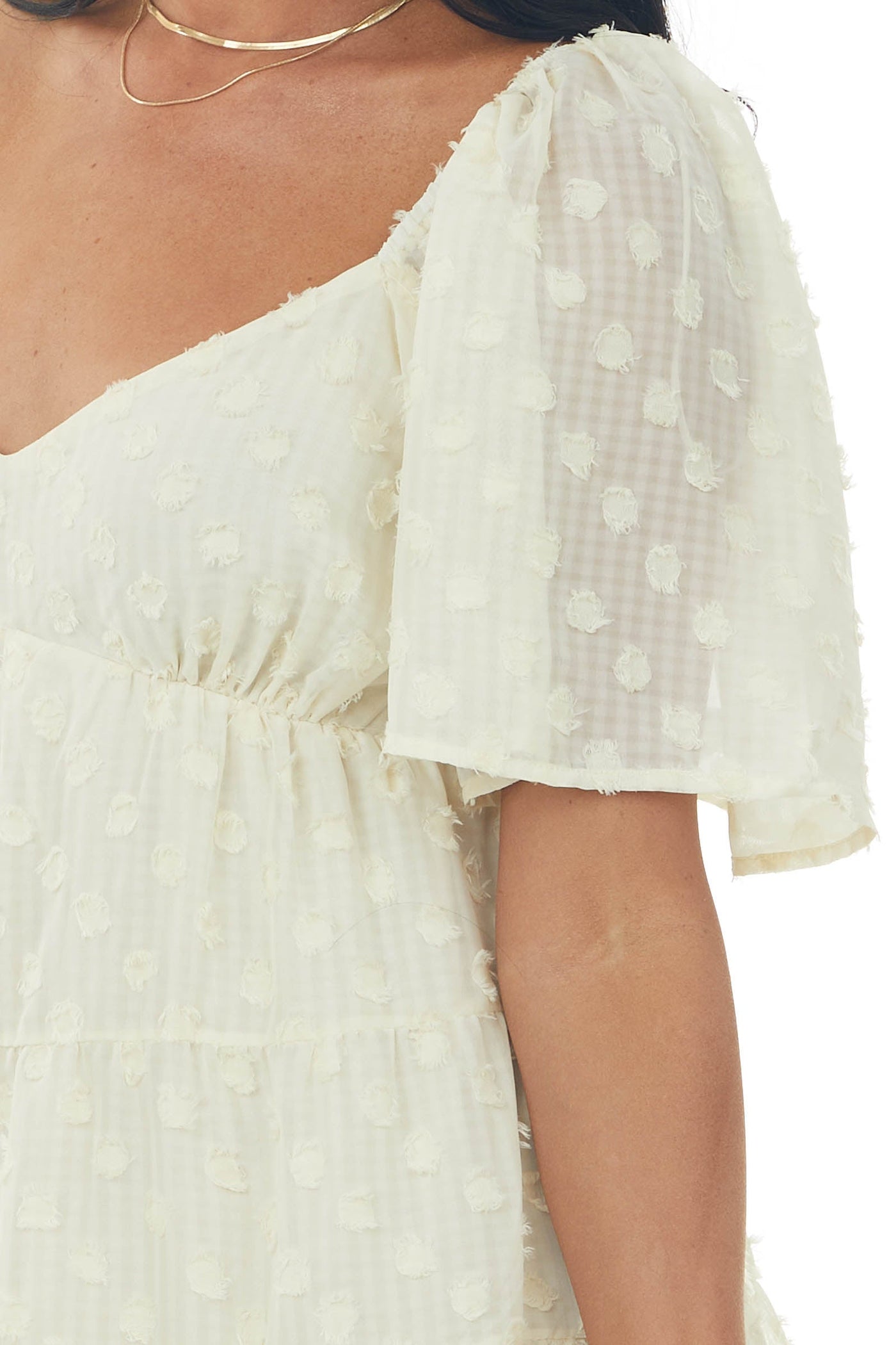 Cream Swiss Dot Short Sleeve Babydoll Dress