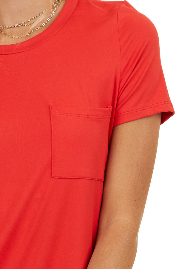Crimson Short Sleeve Soft Knit Mini Dress with Chest Pocket 