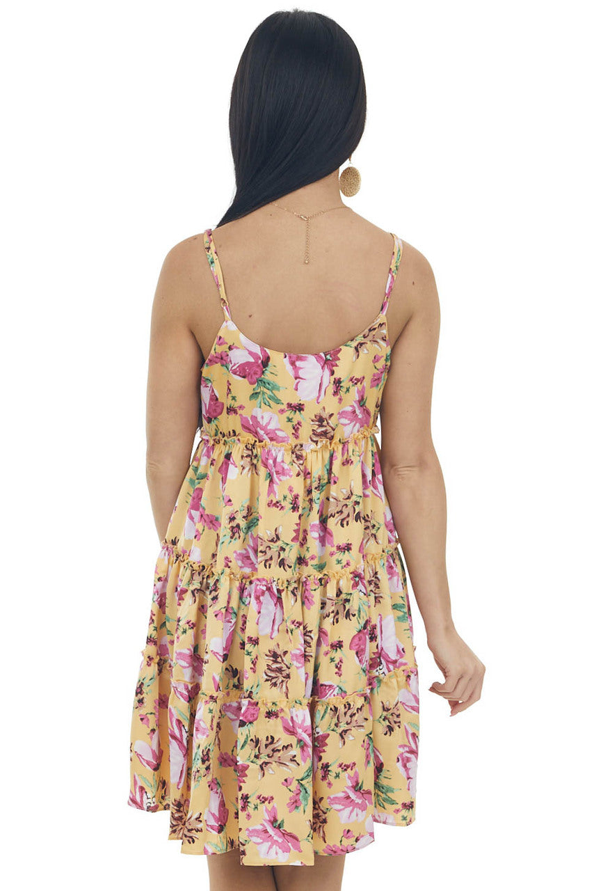 Daffodil Floral Ruffle Tiered Short Dress 