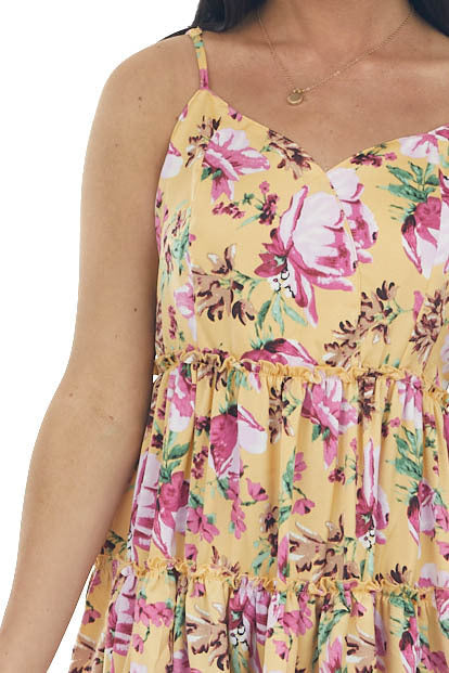 Daffodil Floral Ruffle Tiered Short Dress 