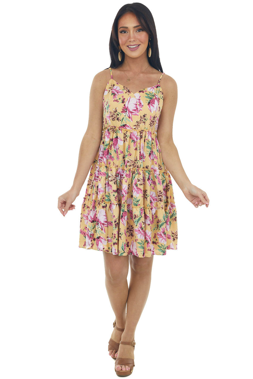 Daffodil Floral Ruffle Tiered Short Dress 