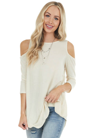 Dark Cream Cold Shoulder Top with Back Criss Cross Detail 