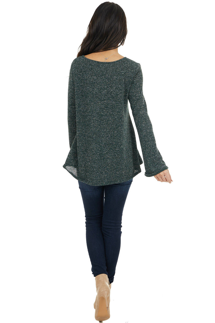 Dark Green Long Sleeve Top with Silver Thread Details