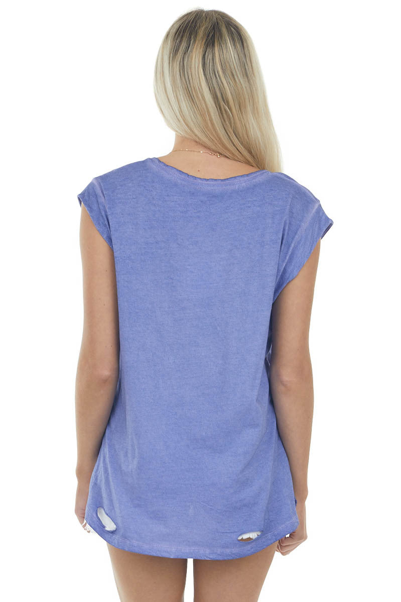 Dark Iris Mineral Wash Distressed Knit Top