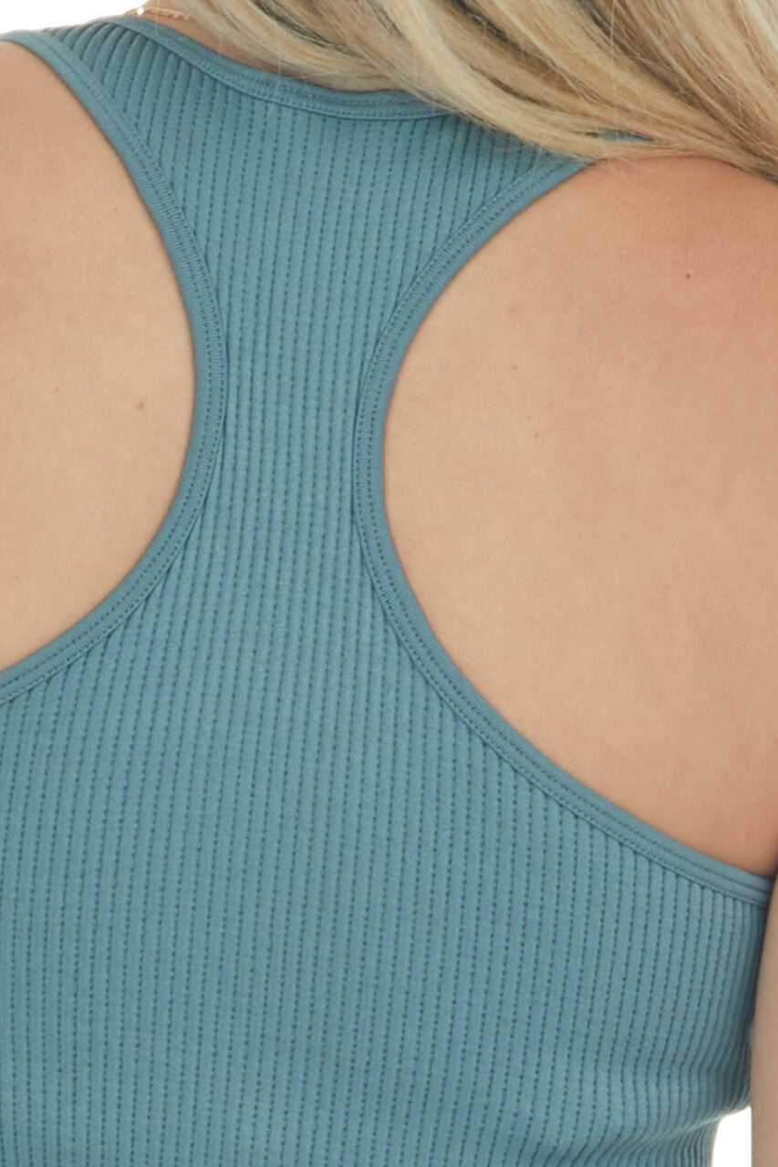 Dark Juniper Ribbed Knit Racerback Crop Tank