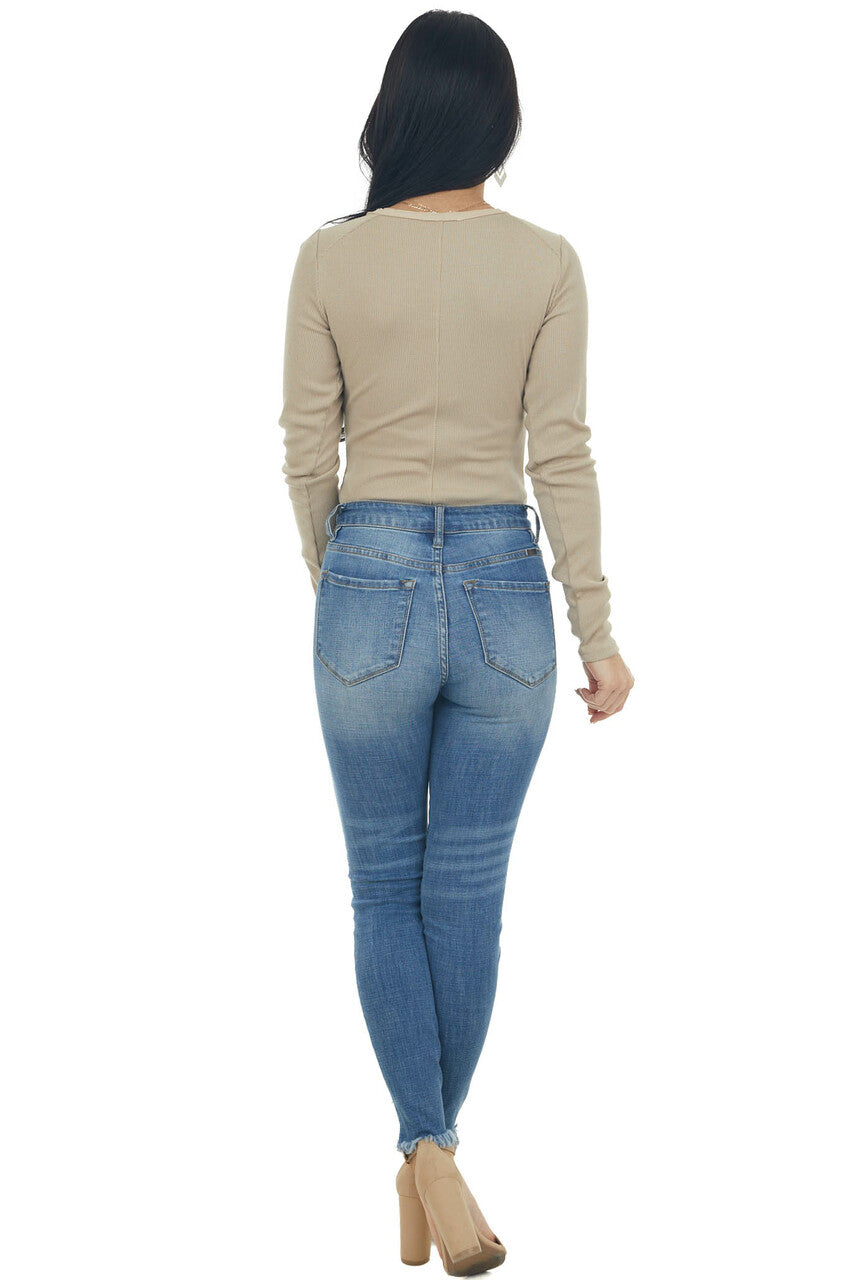 Dark Khaki Henley Zipper Long Sleeve Bodysuit 