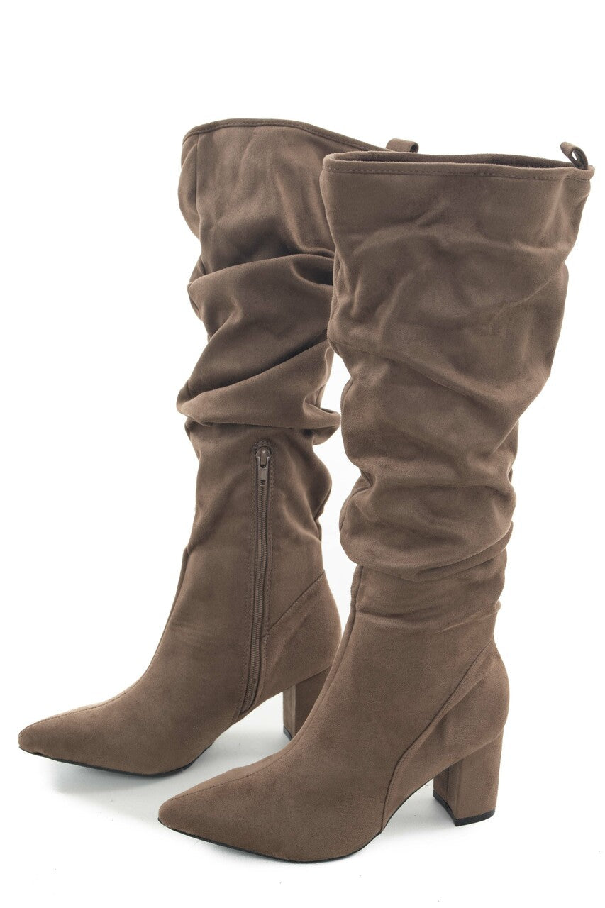 Dark Latte Pointed Toe Slouchy High Heel Boots