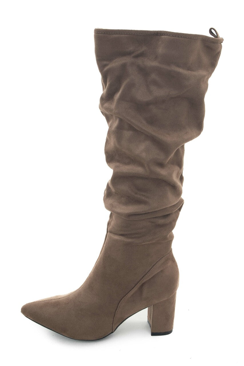 Dark Latte Pointed Toe Slouchy High Heel Boots