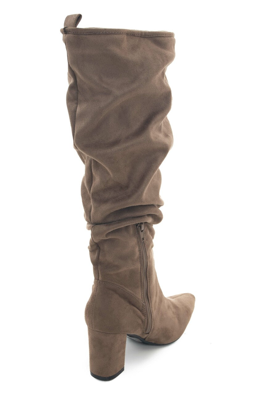 Dark Latte Pointed Toe Slouchy High Heel Boots