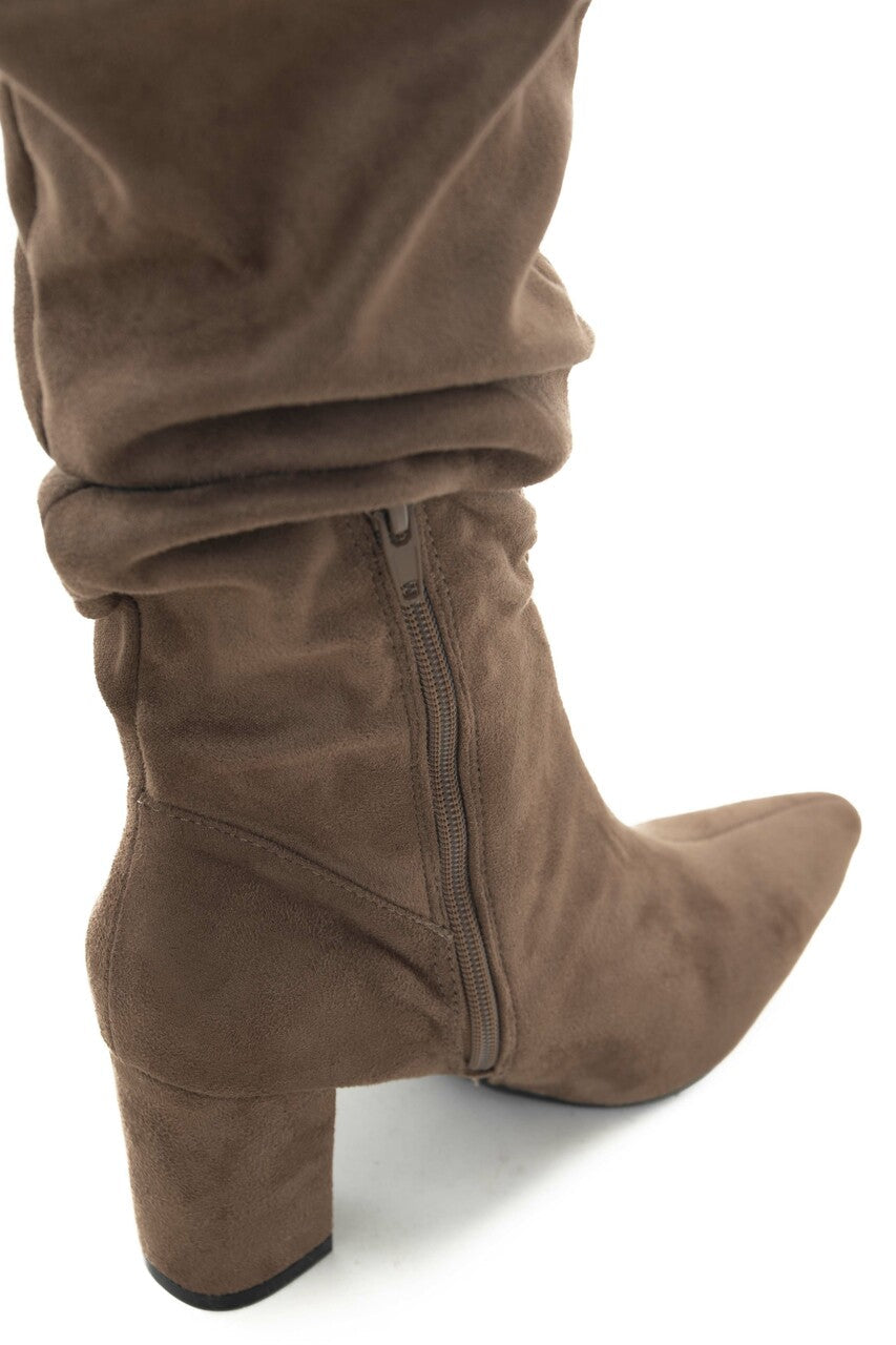 Dark Latte Pointed Toe Slouchy High Heel Boots