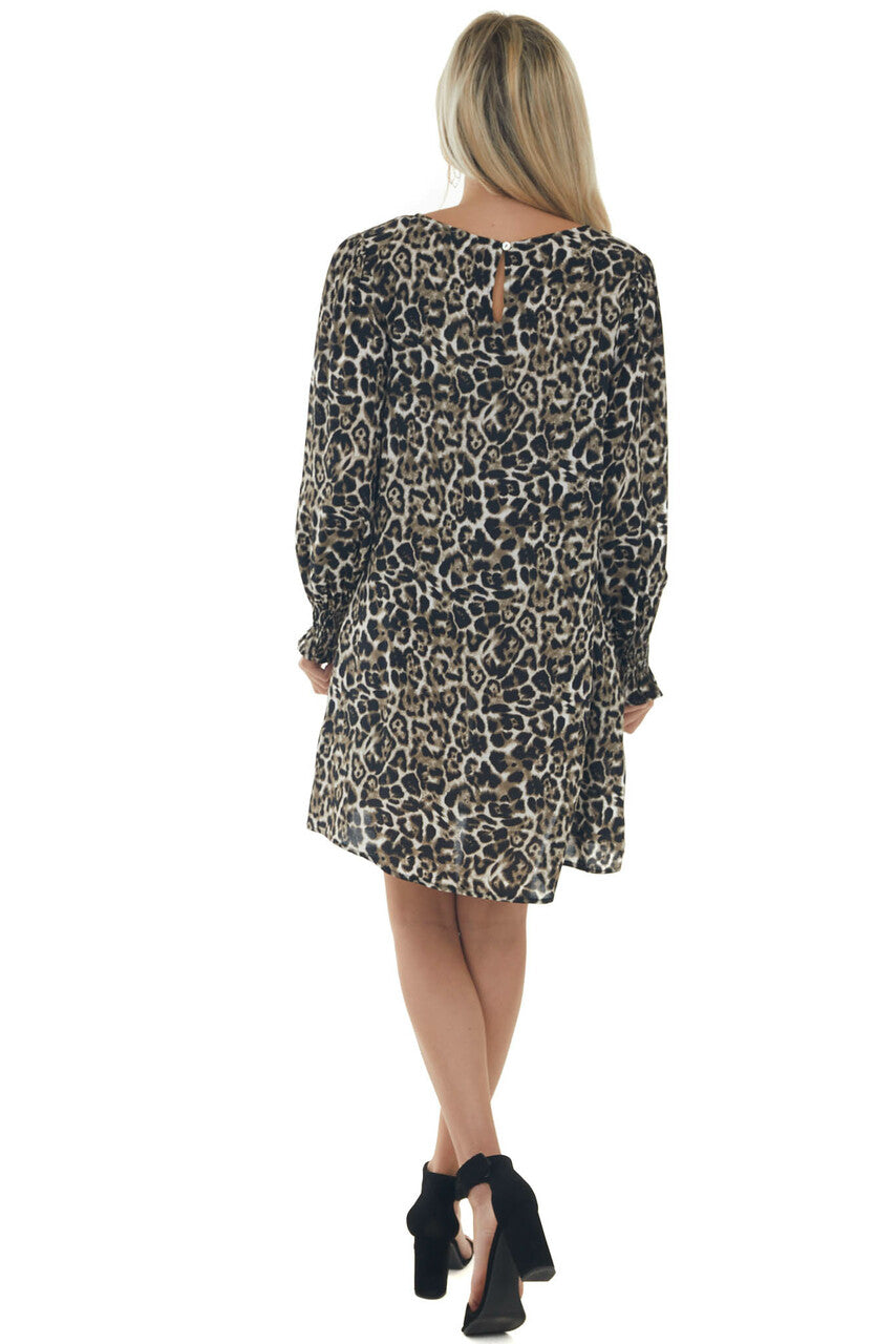 Dark Peanut Leopard Print Woven Short Dress