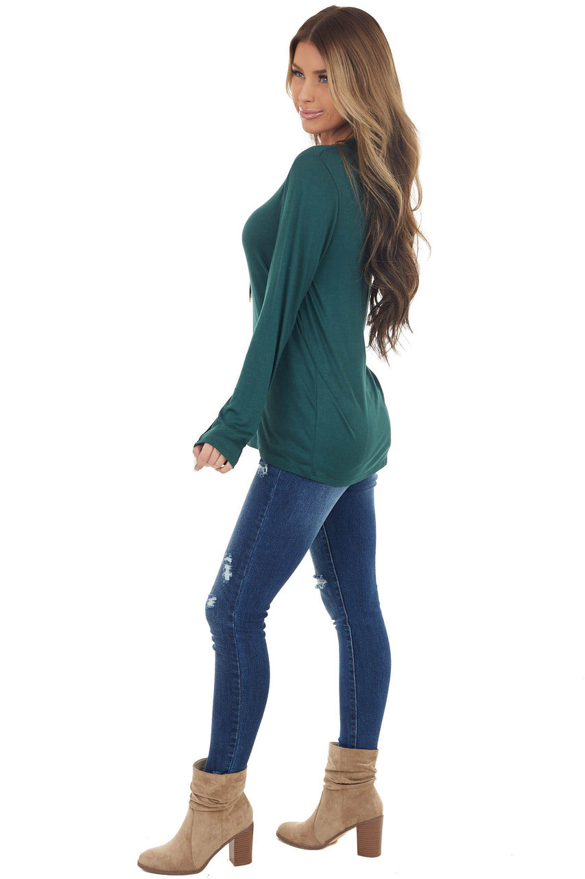 Dark Pine Long Sleeve Knit Top with One Caged Cold Shoulder 