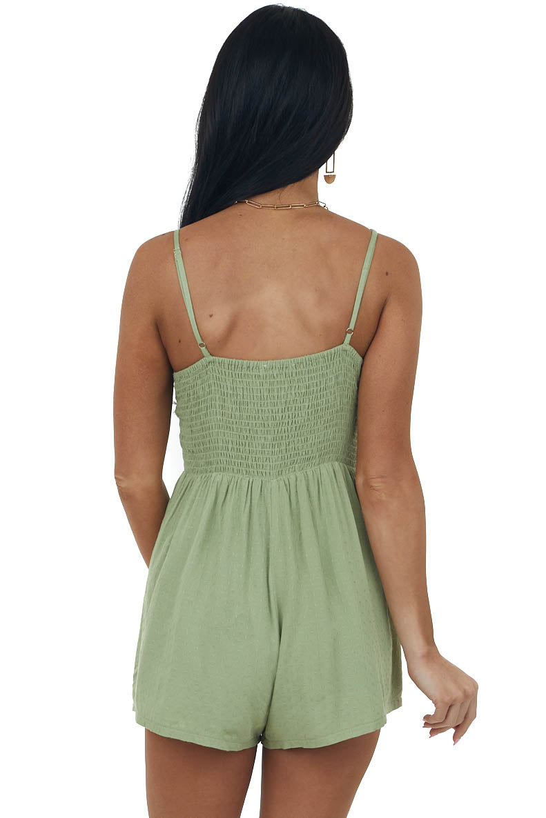 Dark Pistachio Sleeveless Peplum Textured Woven Romper